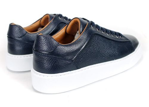 Men's Navy Blue Pebbled Leather Sneakers Matteo Valdieri