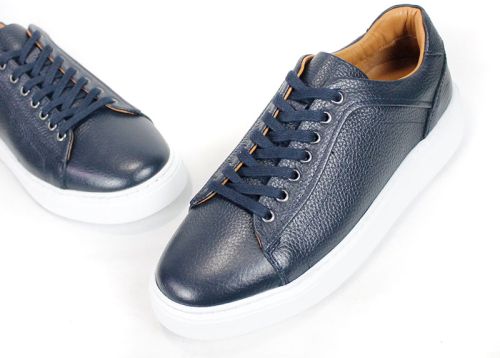 Men's Navy Blue Pebbled Leather Sneakers Matteo Valdieri