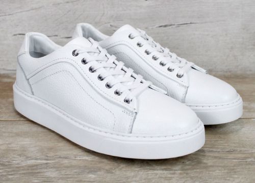 Sneakers bărbați din piele naturală granulată albă Matteo Valdieri