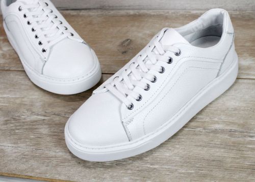 Sneakers bărbați din piele naturală granulată albă Matteo Valdieri