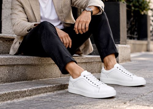 Sneakers bărbați din piele naturală granulată albă Matteo Valdieri