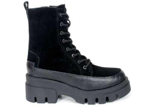 Luna Forte – Women's Black Suede and Leather Combat Boots