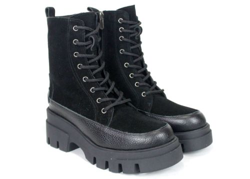 Luna Forte – Women's Black Suede and Leather Combat Boots