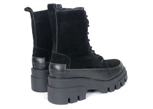 Luna Forte – Women's Black Suede and Leather Combat Boots