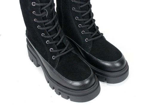 Luna Forte – Women's Black Suede and Leather Combat Boots