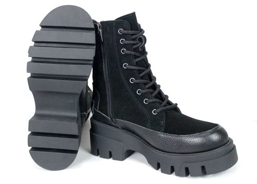 Luna Forte – Women's Black Suede and Leather Combat Boots