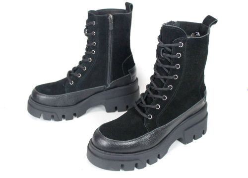 Luna Forte – Women's Black Suede and Leather Combat Boots