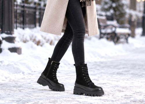 Luna Forte – Women's Black Suede and Leather Combat Boots