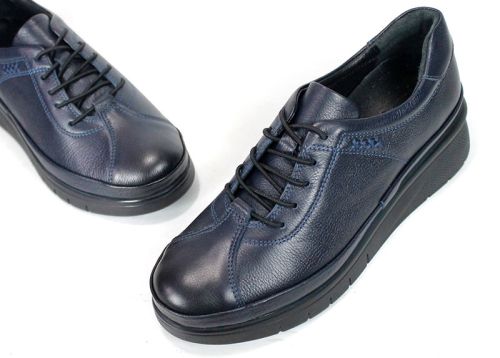 Valentina Rossi – Pantofi damă din piele naturală cu talpă platformă ușoară, bleumarin