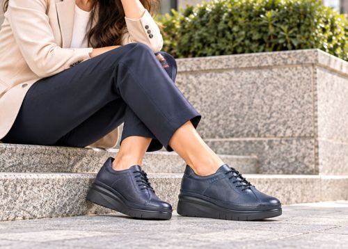 Valentina Rossi – Pantofi damă din piele naturală cu talpă platformă ușoară, bleumarin