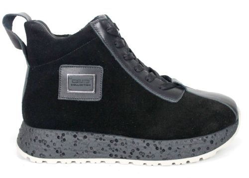 Alessia Vettori – Sneakers înalți de damă din piele întoarsă și piele naturală, negri | PESHTERA™