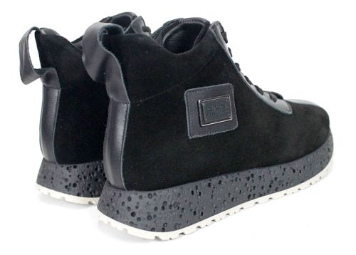 Alessia Vettori – Sneakers înalți de damă din piele întoarsă și piele naturală, negri | PESHTERA™