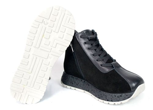 Alessia Vettori – Sneakers înalți de damă din piele întoarsă și piele naturală, negri | PESHTERA™