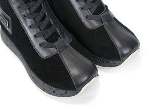 Alessia Vettori – Sneakers înalți de damă din piele întoarsă și piele naturală, negri | PESHTERA™