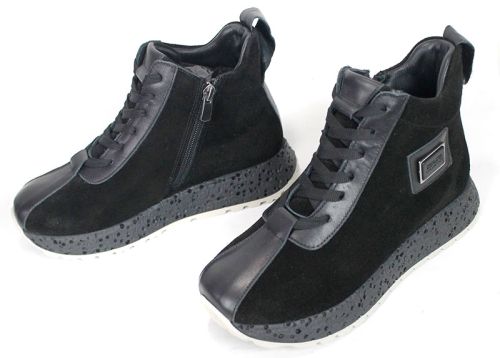 Alessia Vettori – Sneakers înalți de damă din piele întoarsă și piele naturală, negri | PESHTERA™