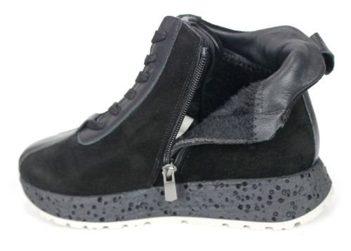 Alessia Vettori – Sneakers înalți de damă din piele întoarsă și piele naturală, negri | PESHTERA™