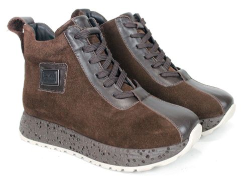 Sneakers înalți damă din piele întoarsă și piele naturală maro închis – Alessia Vettori