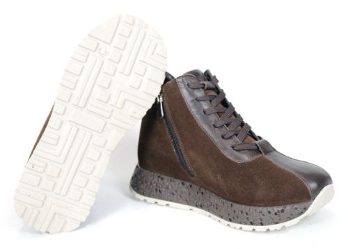 Sneakers înalți damă din piele întoarsă și piele naturală maro închis – Alessia Vettori