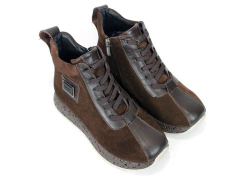 Sneakers înalți damă din piele întoarsă și piele naturală maro închis – Alessia Vettori