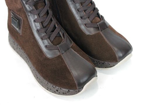 Sneakers înalți damă din piele întoarsă și piele naturală maro închis – Alessia Vettori