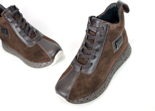 Sneakers înalți damă din piele întoarsă și piele naturală maro închis – Alessia Vettori