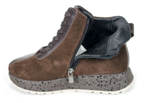 Sneakers înalți damă din piele întoarsă și piele naturală maro închis – Alessia Vettori