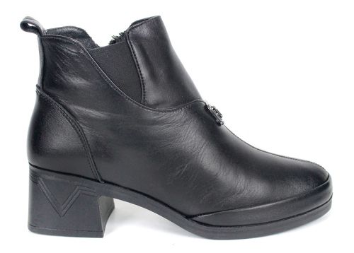 Botine negre damă cu fermoar și inserție elastică exterioară