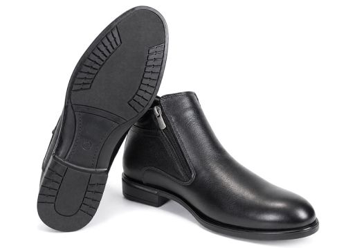 Alessandro Ferretti Men's Black Genuine Leather Dress Ankle Boots with Dual Zippers and Warm Lining – PESHTERA™