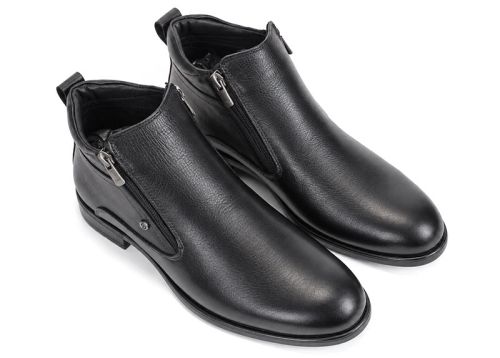 Alessandro Ferretti Men's Black Genuine Leather Dress Ankle Boots with Dual Zippers and Warm Lining – PESHTERA™