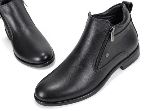 Alessandro Ferretti Men's Black Genuine Leather Dress Ankle Boots with Dual Zippers and Warm Lining – PESHTERA™
