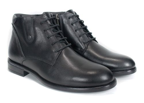 Matteo Ricciardi Men's Elegant Black Genuine Leather Ankle Boots with Laces, Side Zipper and Warm Lining – PESHTERA™