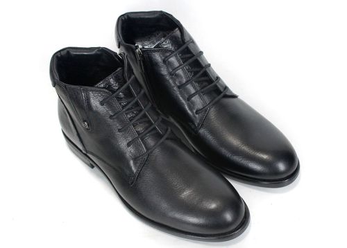 Matteo Ricciardi Men's Elegant Black Genuine Leather Ankle Boots with Laces, Side Zipper and Warm Lining – PESHTERA™