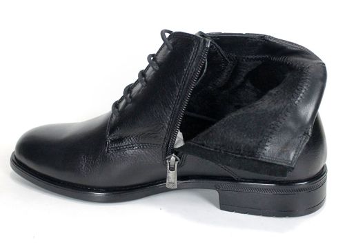Matteo Ricciardi Men's Elegant Black Genuine Leather Ankle Boots with Laces, Side Zipper and Warm Lining – PESHTERA™