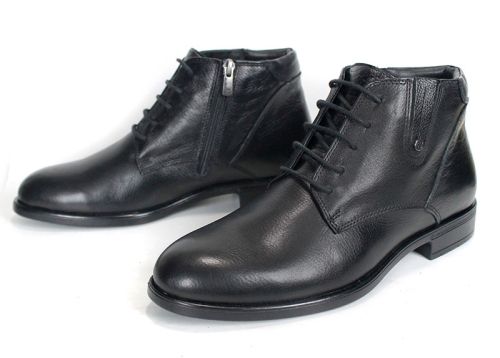 Matteo Ricciardi Men's Elegant Black Genuine Leather Ankle Boots with Laces, Side Zipper and Warm Lining – PESHTERA™