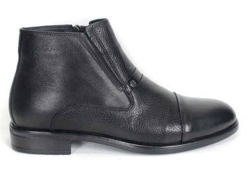 Leonardo Ferrante – Men's Elegant Black Ankle Boots in Smooth and Textured Genuine Leather