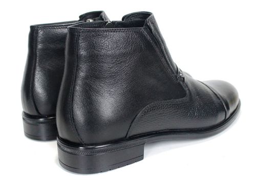 Leonardo Ferrante – Men's Elegant Black Ankle Boots in Smooth and Textured Genuine Leather
