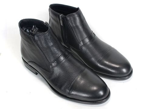 Leonardo Ferrante – Men's Elegant Black Ankle Boots in Smooth and Textured Genuine Leather