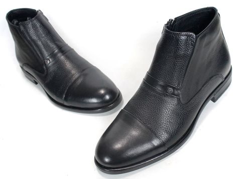 Leonardo Ferrante – Men's Elegant Black Ankle Boots in Smooth and Textured Genuine Leather
