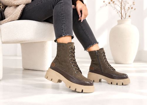 Luna Forte – Ghete tip combat de damă din piele întoarsă naturală și piele naturală maro închis
